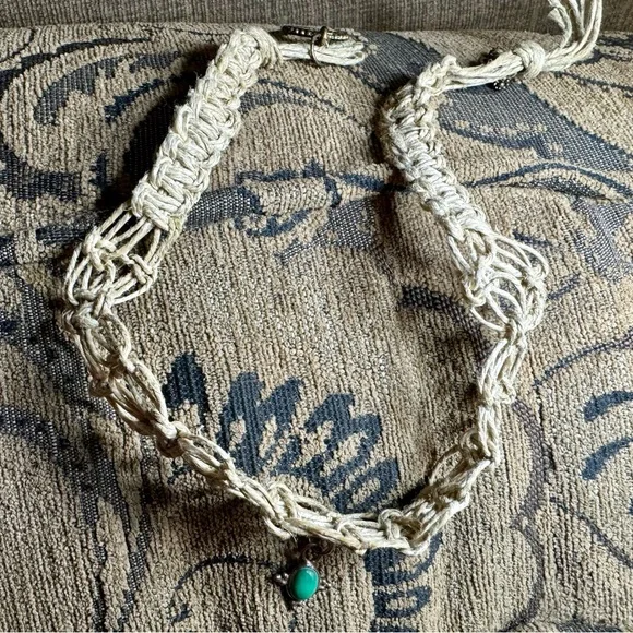 1990’s Macrame necklace with Malachite and silver pendant. - Picture 2 of 13